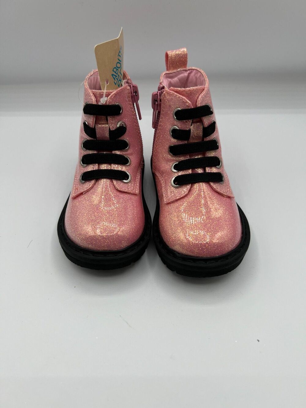 Thereabouts Girls Pink Glitter Combat Boots Size 5M Side Zip NWT